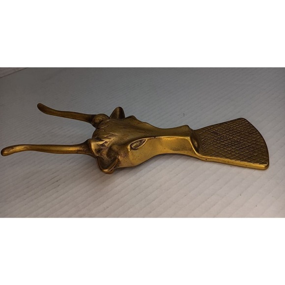 Vintage Brass Goat Longhorn Door Jamb Door Stopper (10 inches long)